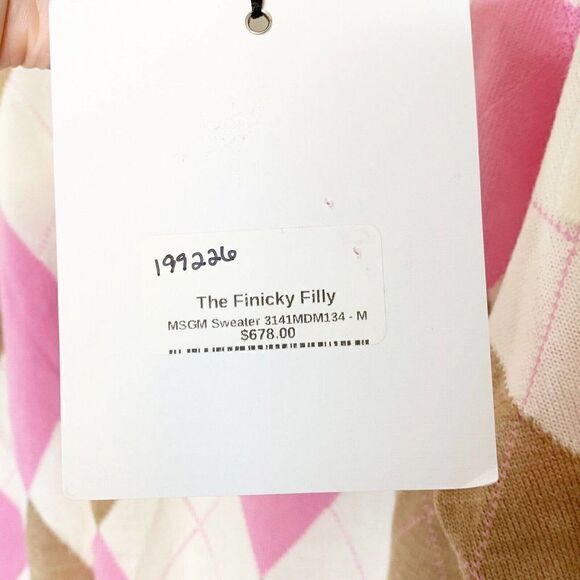 MSGM Argyle Checked The Finicky Filly Pullover Wool Cut Out Sleeve Sweater M NEW - Picture 9 of 11